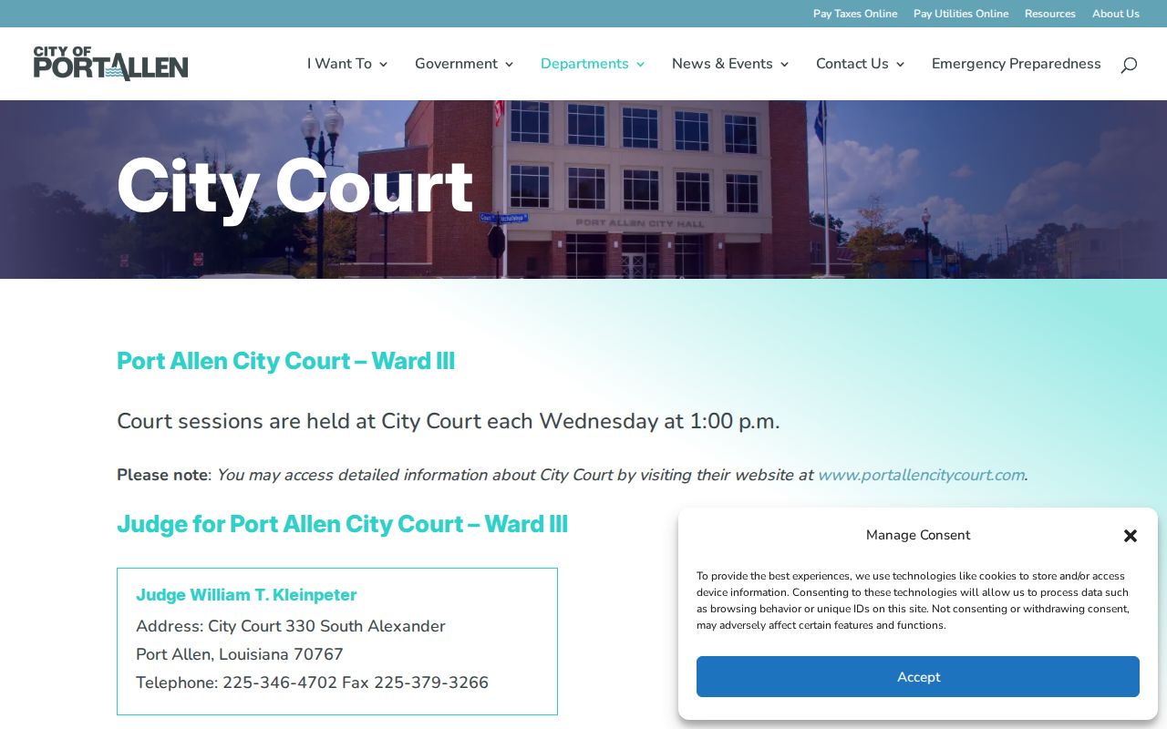 West Baton Rouge Parish Port Allen criminal records City Court address