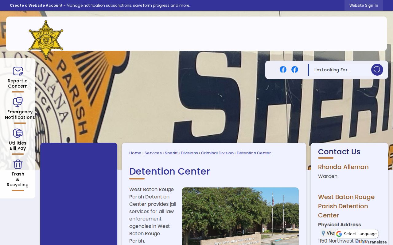 West Baton Rouge Parish Detention Center information and facility view