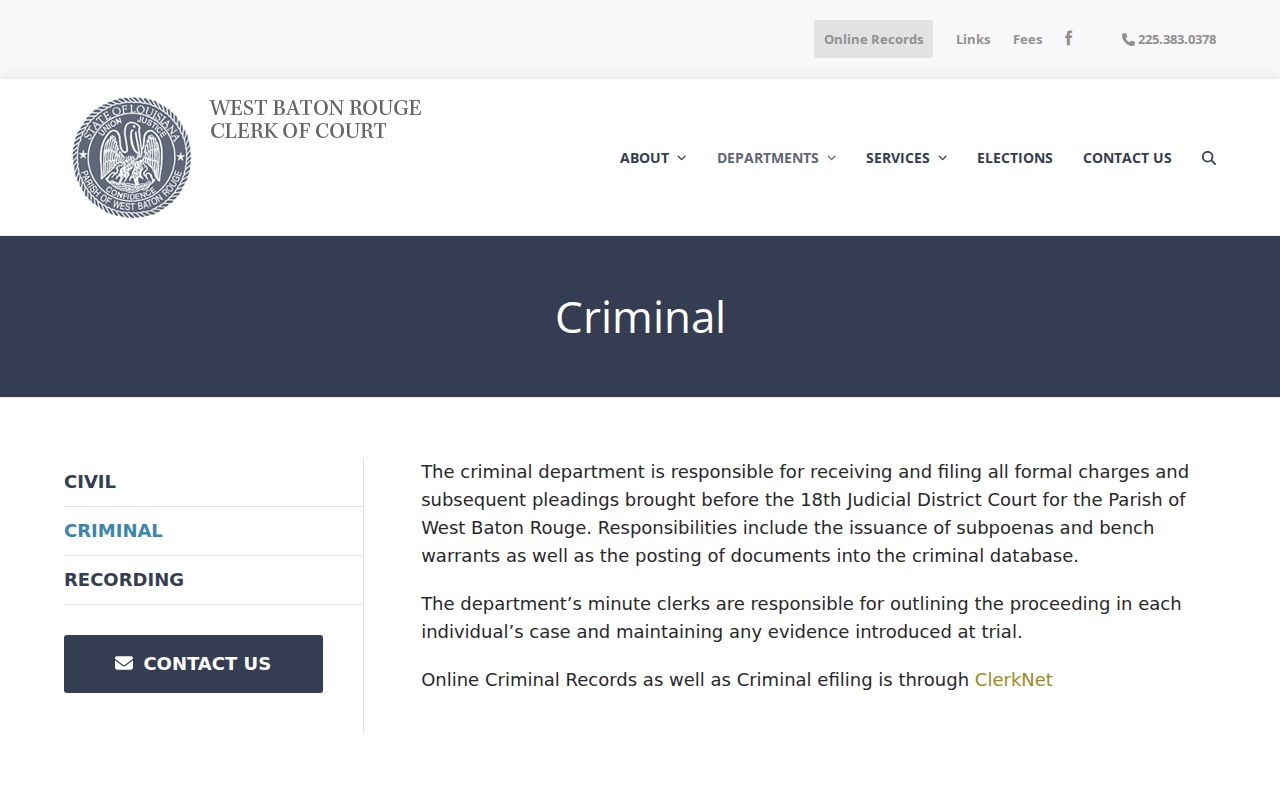 West Baton Rouge Parish court case Criminal Department instructions