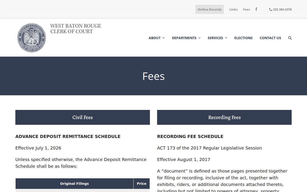 West Baton Rouge Parish criminal court record search and copy fees
