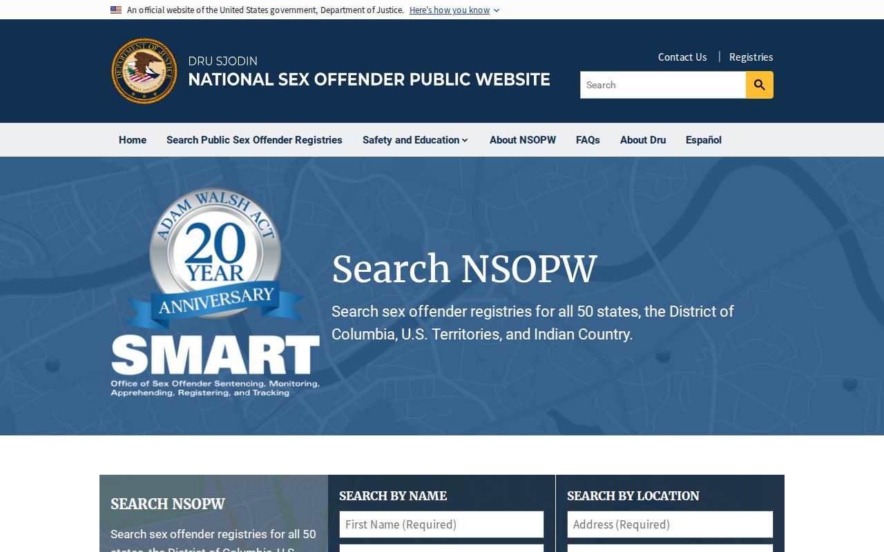 Dru Sjodin National Sex Offender Public Website search interface
